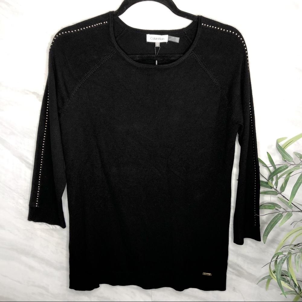 Calvin Klein Black Knit Studded L/S Top Small NWT